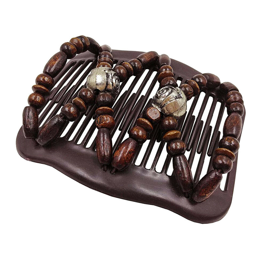 Magic Comb With Double Clip Wood Beads Retro Style Ponytail Holder