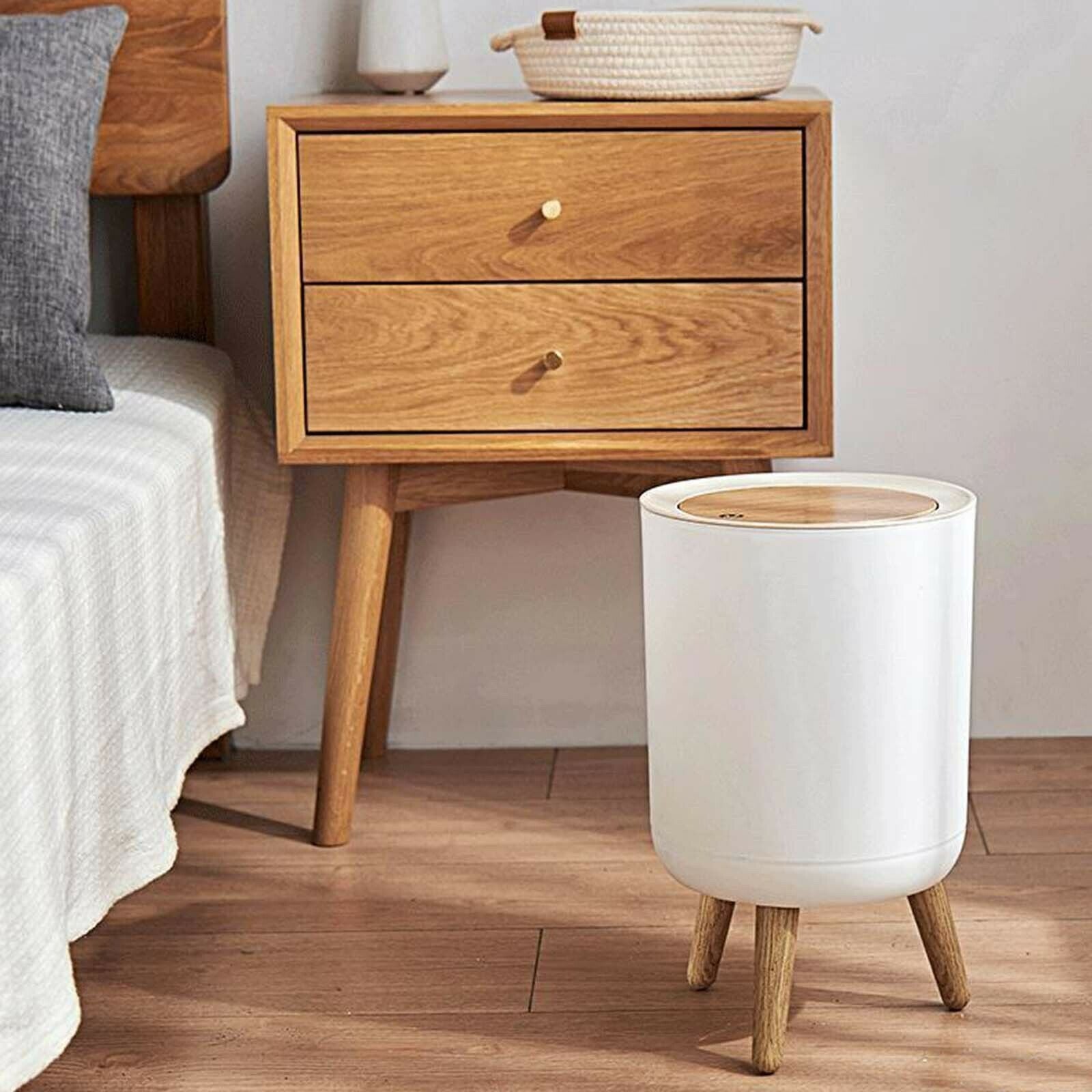 Trash Can Round Press Lid High Foot Large Diameter Bedroom Toilet Waste Bin