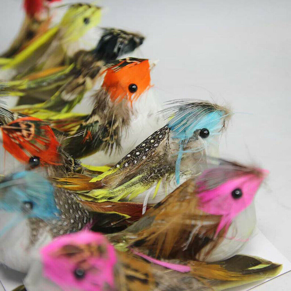 12Pieces Perched Woodland Birds Artificial Feather bird Ornaments Colorful