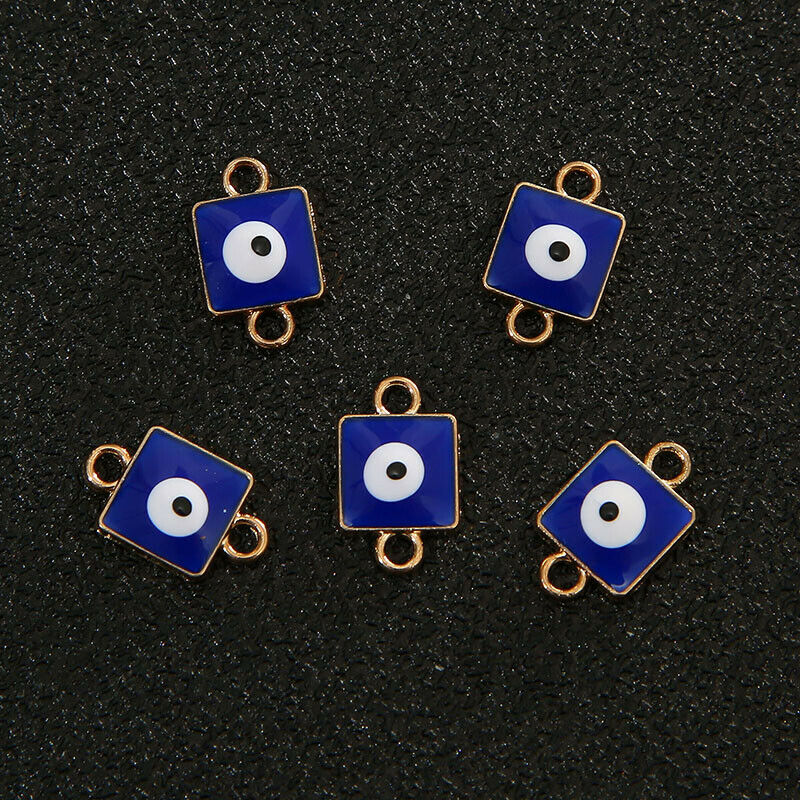 10Pcs/lot Square Turkey Blue Evil Eye Charms Connector DIY Bracelet Necklace