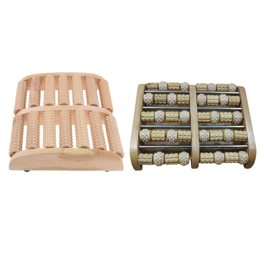 2pcs Wood Dual Foot Massager Roller Reflexology Pain Ease Stress Relief