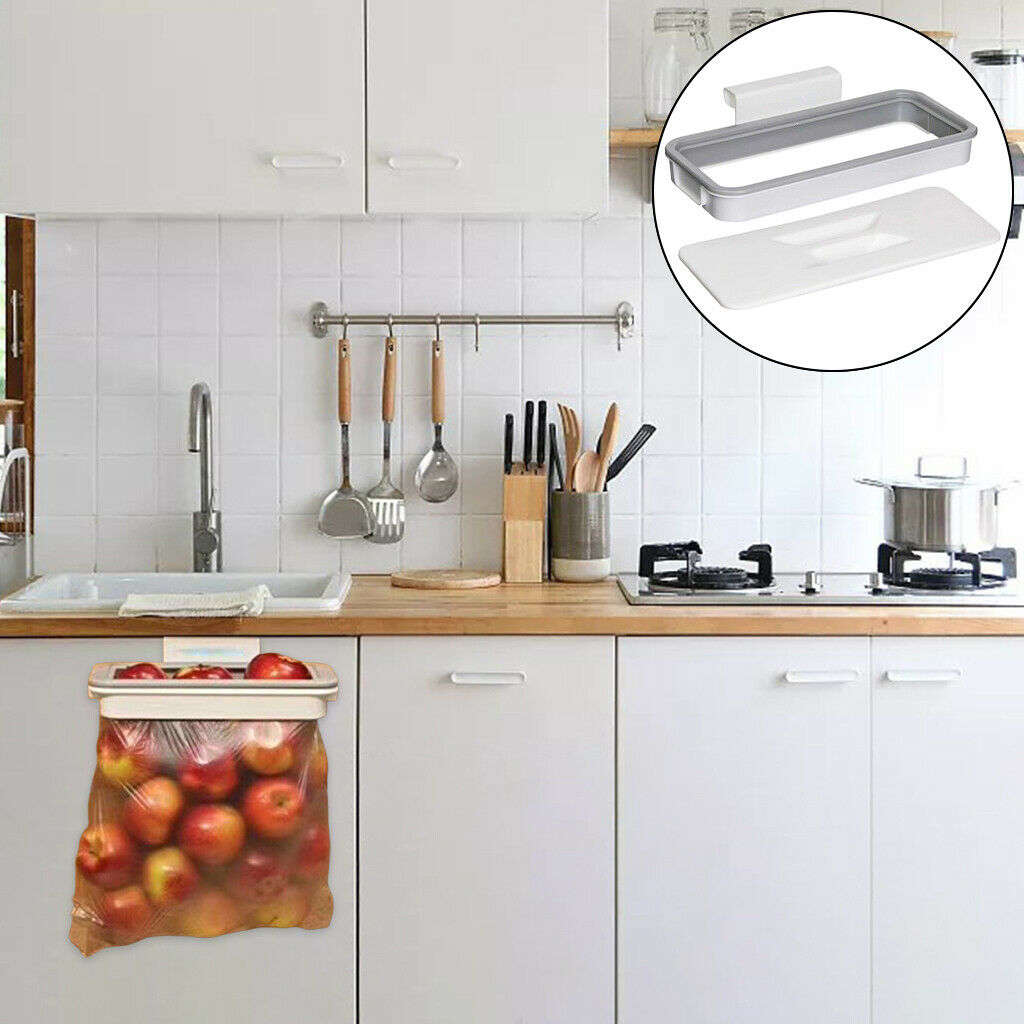 Garbage Cupboard Bag Holder Trash Storage Bag Hanger Organzier w/ Sealed Lid