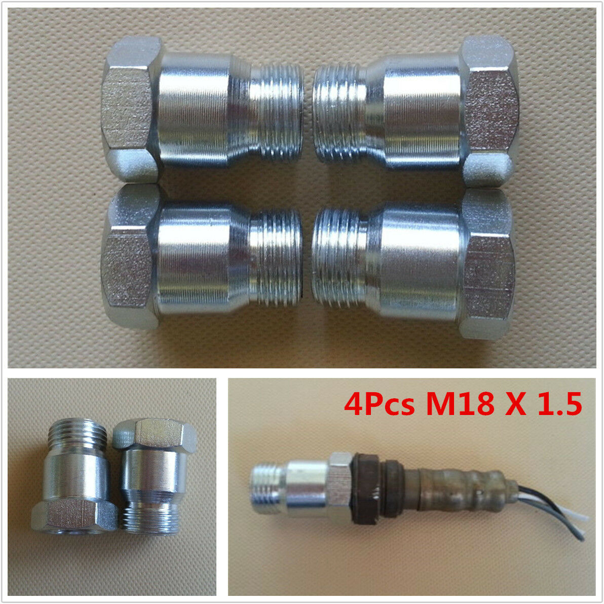 4xUniversal M18X1.5 O2 Oxygen Sensor Test Pipe Extension Spacer Extender Adapter