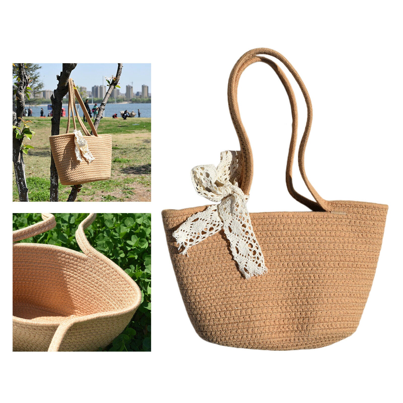 Cotton Woven Womens Handbag Beach Bag Large Capacity Tote Big Hobo Purse