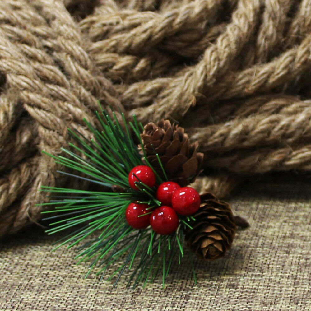 10pcs Christmas Red Berry And Pine Cone Picks Branches Floral Xmas Decorat  NEW