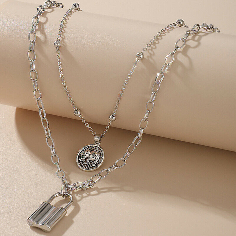 Fashion Multi-Layer Necklace With Elephant/Lock Hanger Chain Punk Choker .l8