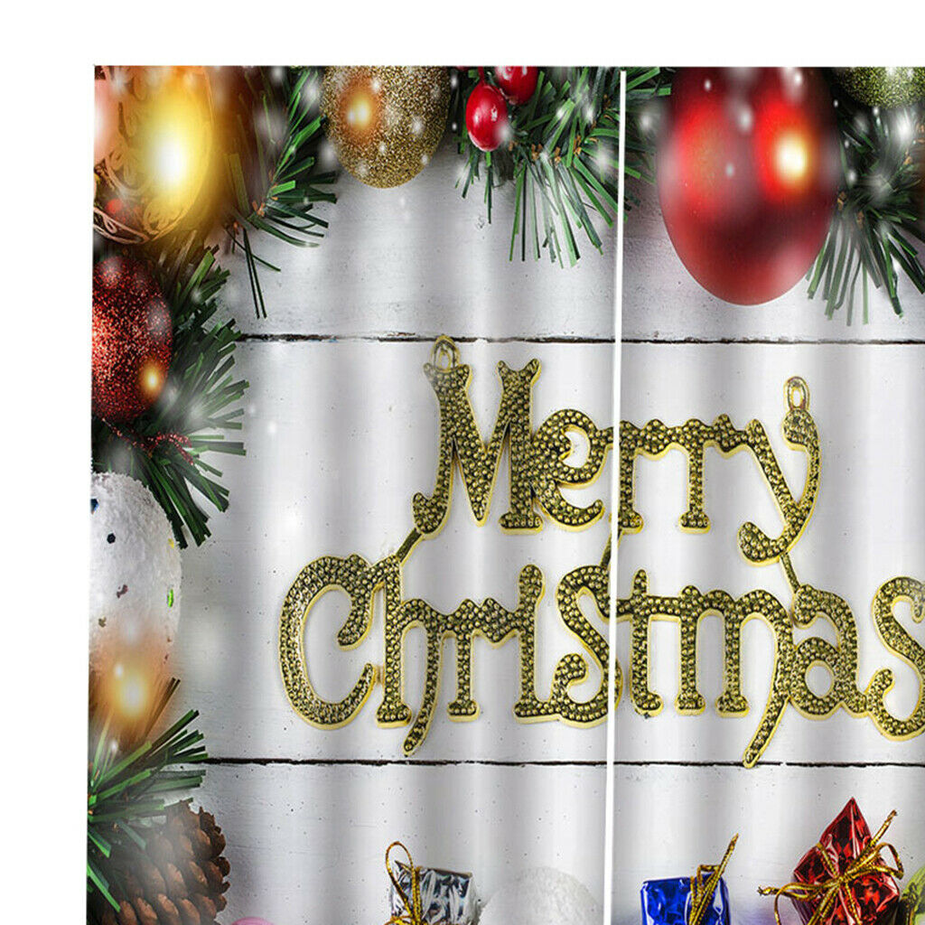 Christmas Curtains Baubles Pine Twig Print Living Room Window Drapes 2 Panel