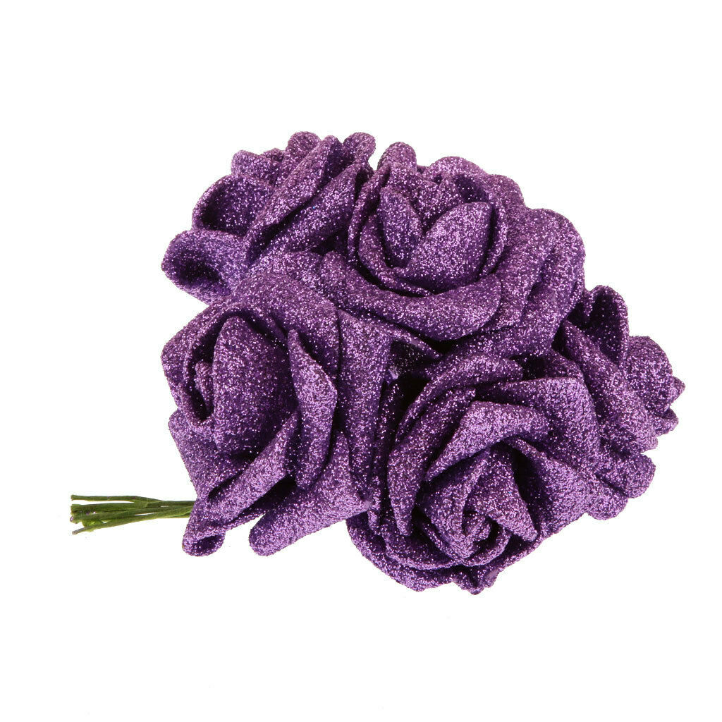 24pcs Rose Bridal Foam With Sequins Powder Flowers Home Party Decoration