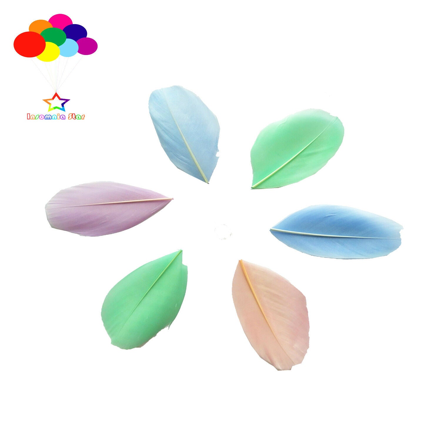 100 Pcs Macaron Light color mixture Goose feather Round head 2-3 Inch/5-7 Cm Diy