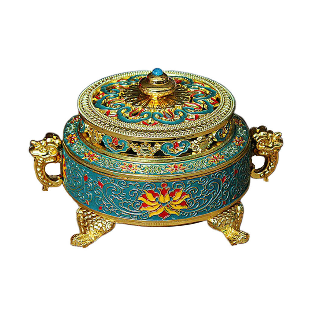 Tibetan Bronze Incense Burner Holder Art Censer Home Desktop Ornaments-Blue