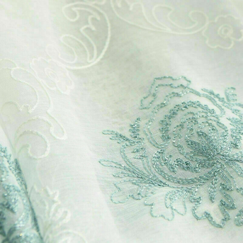 Embroidery Floral Net Curtain Pelmets Tulle Voile Window Panel Drape Sheer Blue