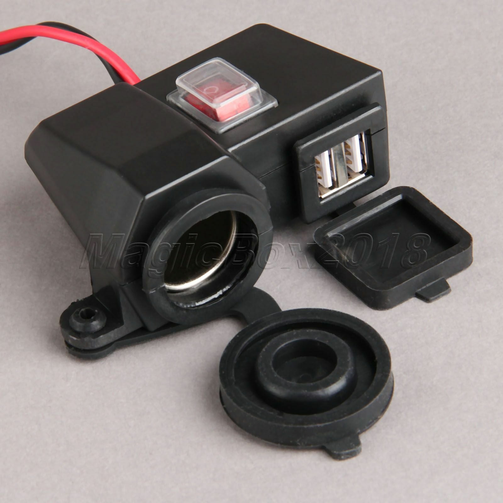 1x Waterproof Motorcycle 5V Dual USB Ports Handlebar Clamp Power Charger Adapter