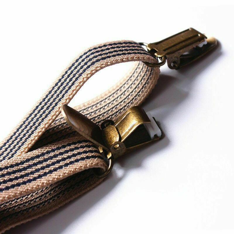 Men Womens Adjustable Stripe Trousers Suspenders Braces Clip On Fancy Dress Long