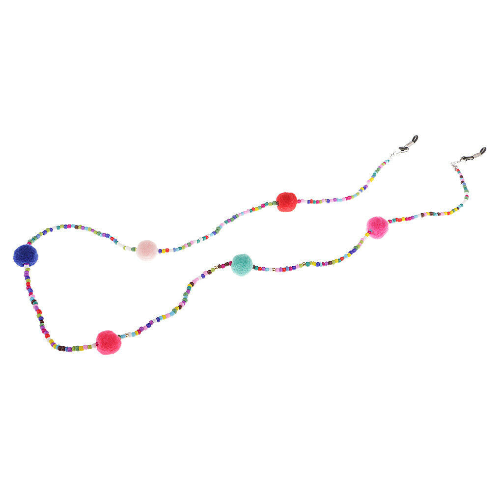 Anti Slip Colorful Beads Plush Ball Eyeglass Holder Chain Necklace Lady Girl