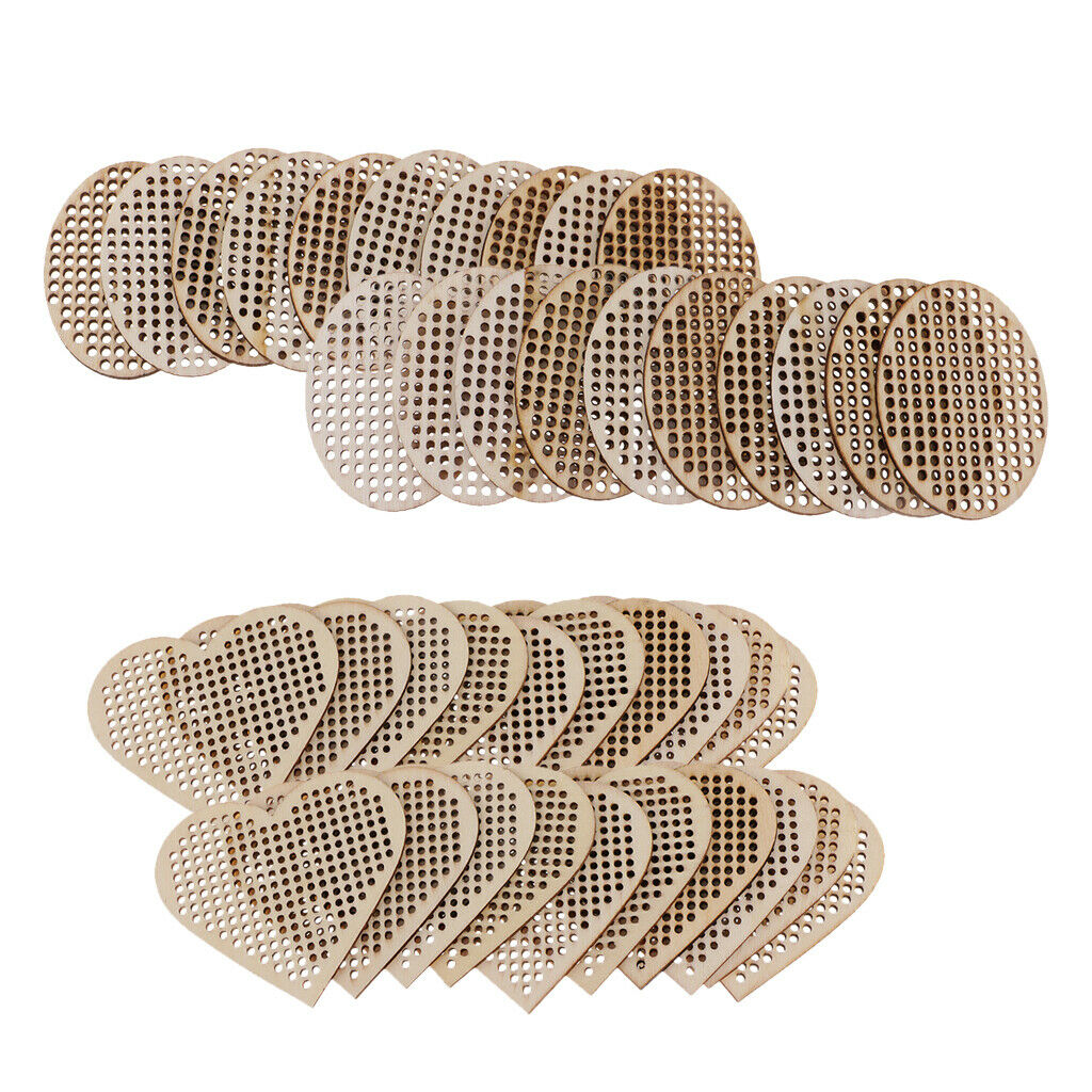 40pcs Heart Oval Shape Blank Pendant for Cross Stitch Kit, Wooden Pendant