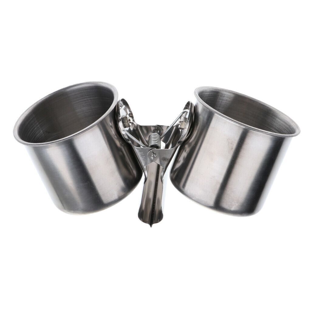 Food water feeding bird double cup with clip stainless steel