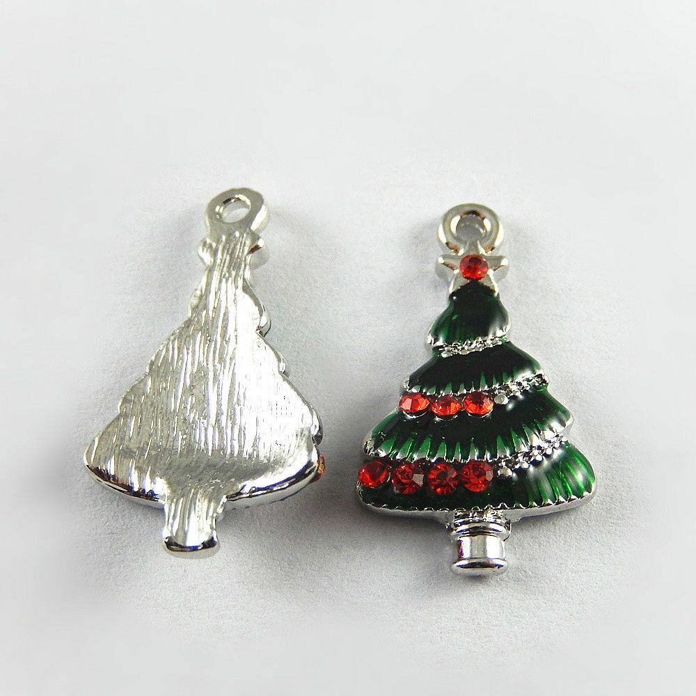18pcs New Enamel Alloy Lovely Colorful Christams Tree Look Pendant Charms 52155