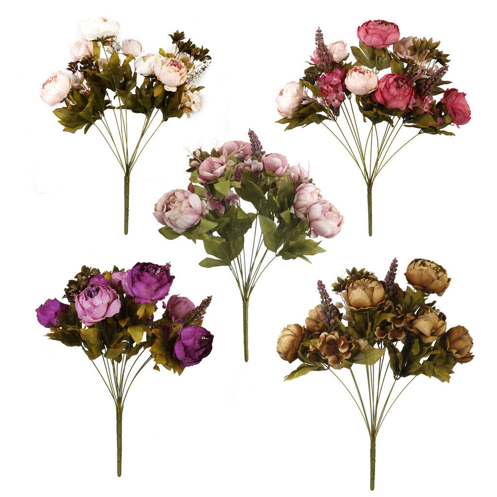 Artificial Dark Pink Peony Silk Flower Bouquet Wedding Party Home Decor UK