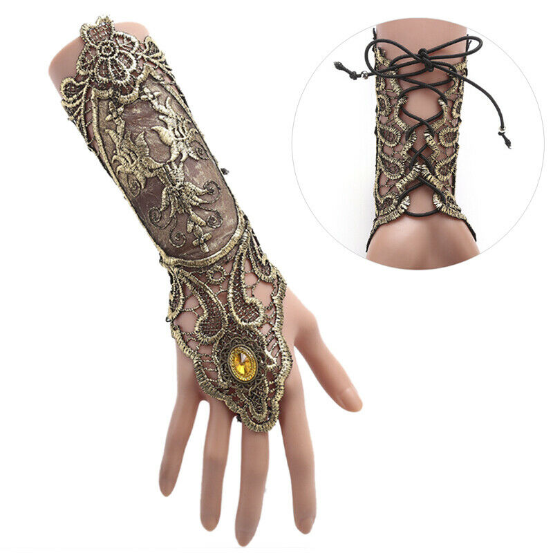 Gothic Steampunk Lace Cuff  Fingerless Glove Arm Warmer Bracelet Black G .l8