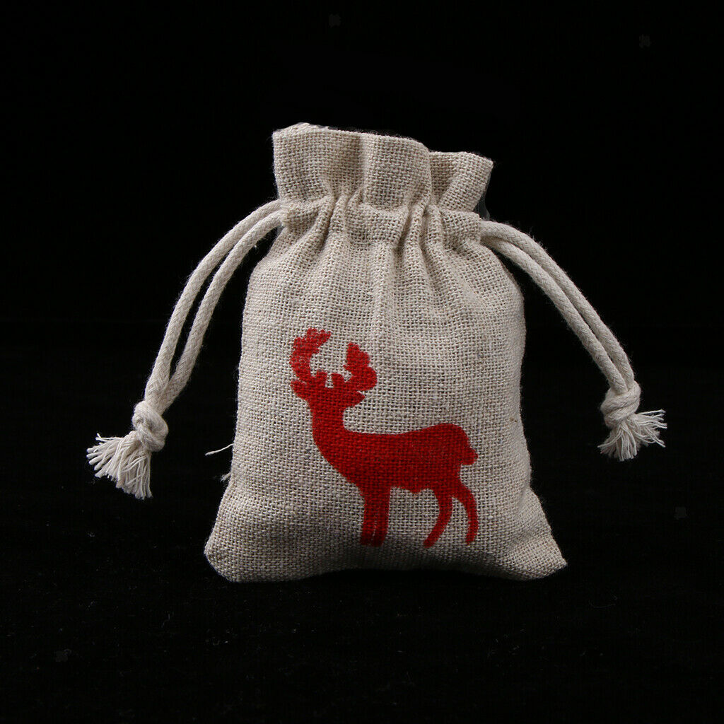 10pcs Cotton Linen Deer Elk Jewelry Pouch Drawstring Gift Bag Wedding Favor