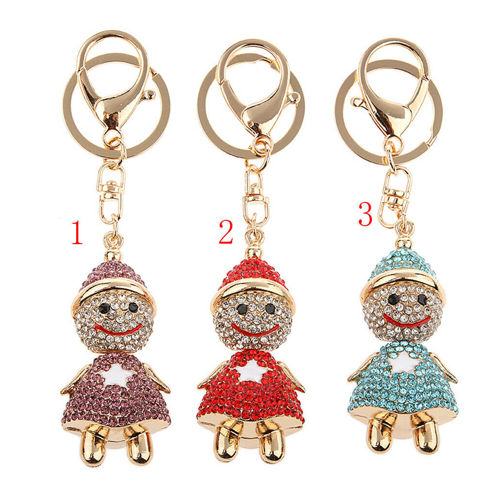 Fashion Rhinestone Cartoon Snowman Shape Keychain Key  Bag Charm Purple