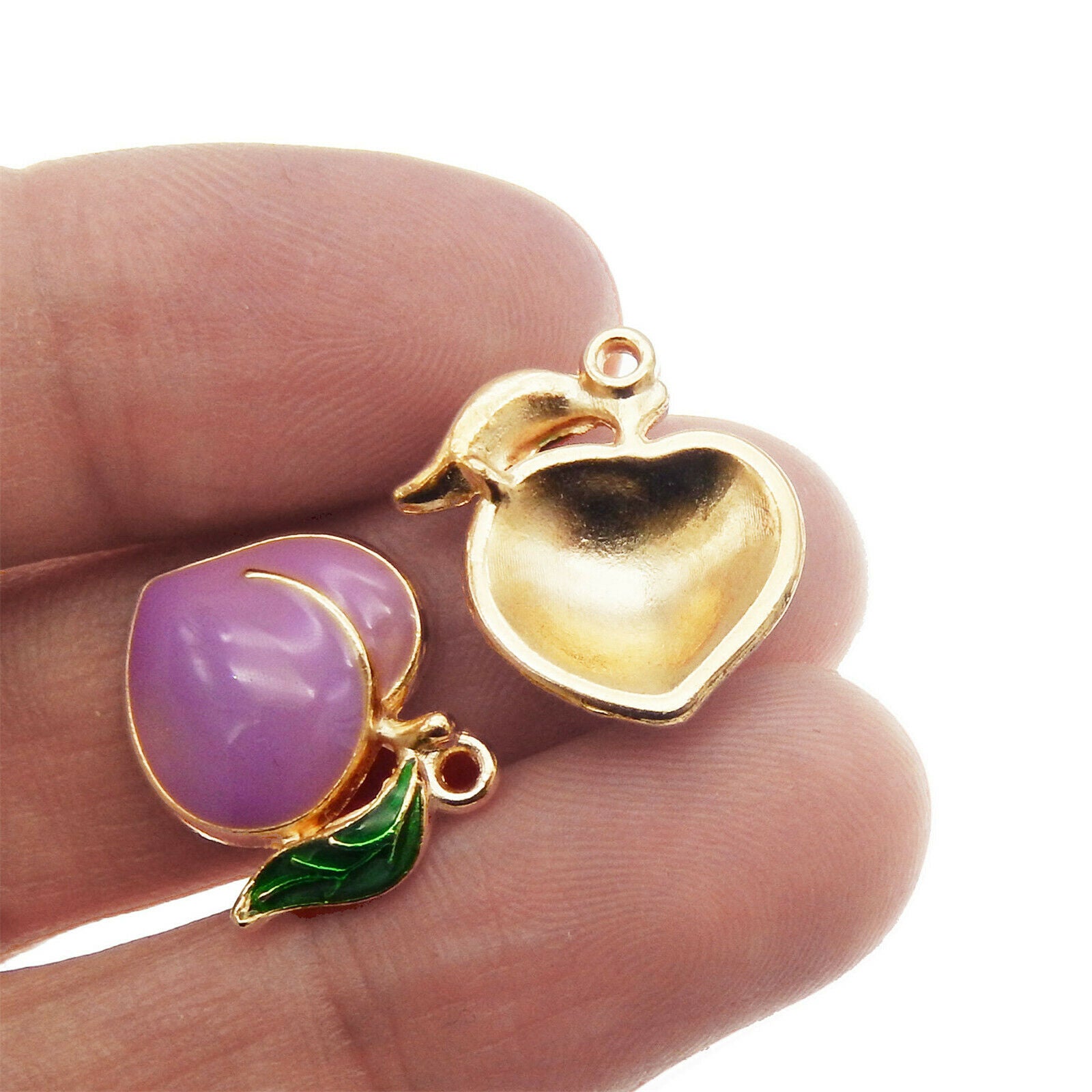 20pcs 17x16mm Enamel Purple Peach Fruit Charms Pendant Jewelry DIY Making Crafts