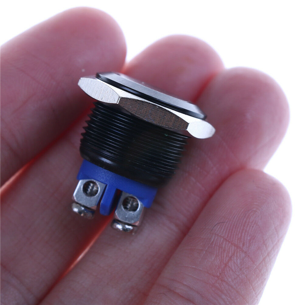 1PC 16mm Stainless Steel Black Waterproof Starter Switch Momentary Button Tt