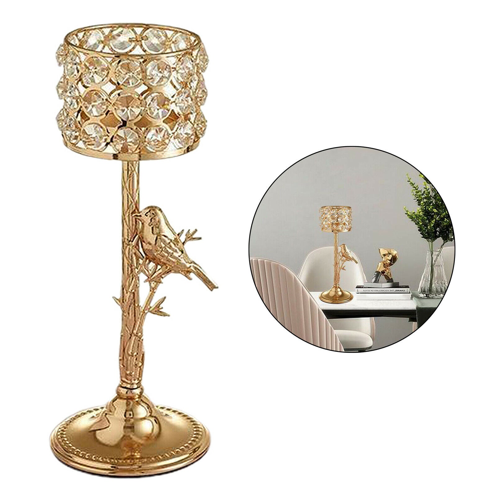 Metal Crystal Candlestick Pillar Candle Holders Stand Wedding Decoration M