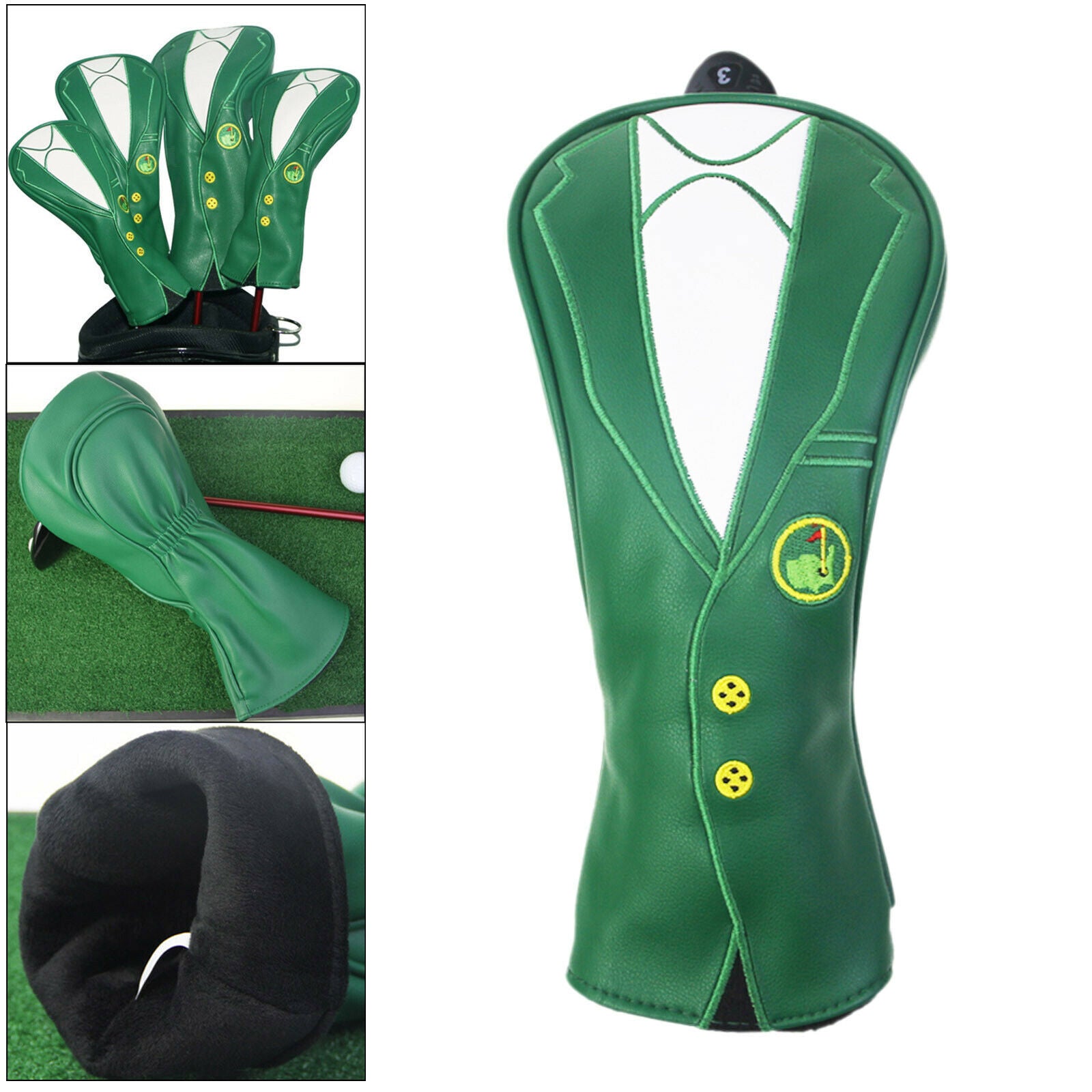2pcs Golf Wood Headcover Green Anti-slip No. 3 Drivers Covers Utility Club