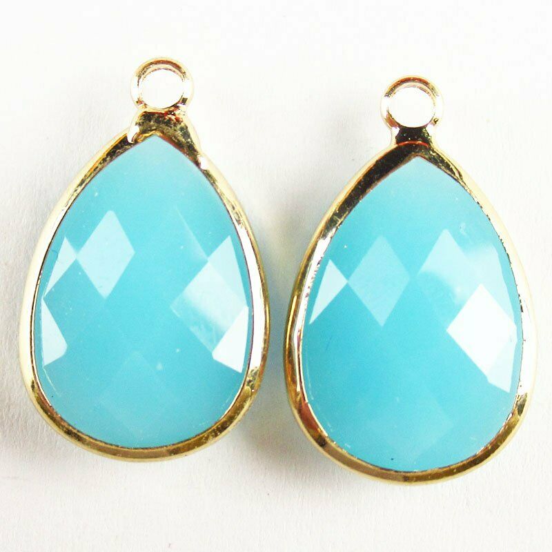 10pcs Wrapped Faceted Blue Jade Teardrop Pendant Bead 21x13x5mm A-37BB