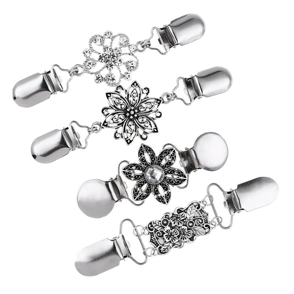 4x Women Sleeve  Duck Clips Hollow Flower Rhinestone Scarf Clip Blouse Sweater