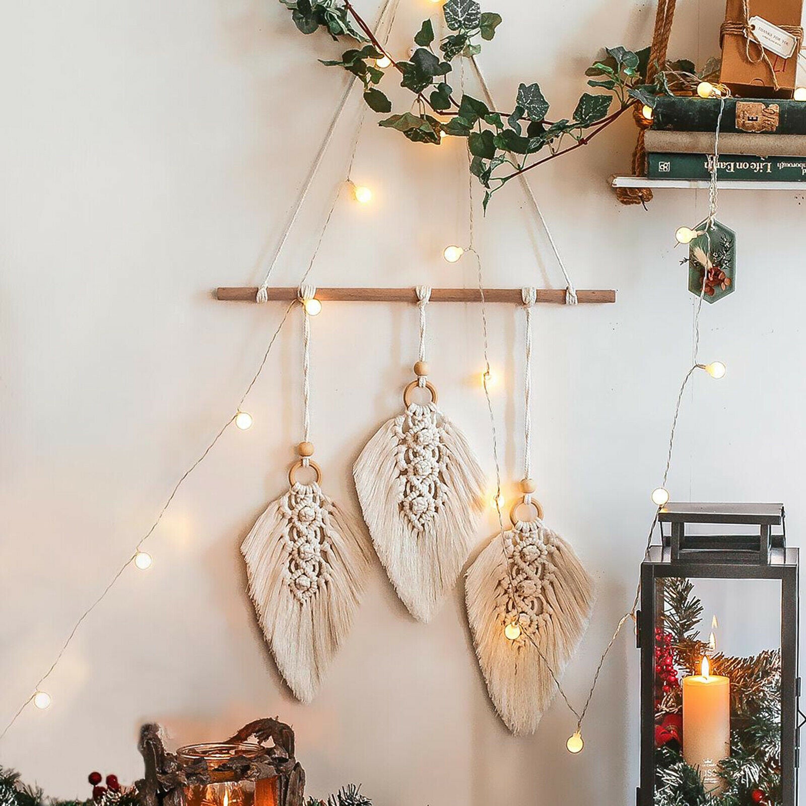 Macrame Wall Hanging Tapestry Chic Bohemian Woven Leaves Fringe Wall Ornaments