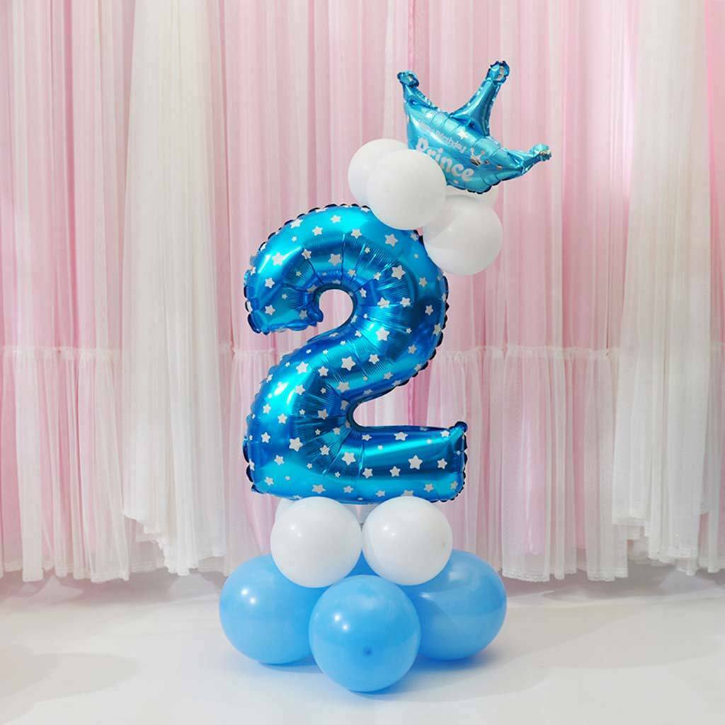 32 '' Foil Balloons Number 5 \u0026 2 Anniversary Crown Decor - Blue