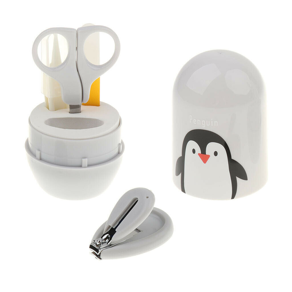 4Pieces Nail Clippers Kit Manicure Set Grey Penguin Pattern PP Material