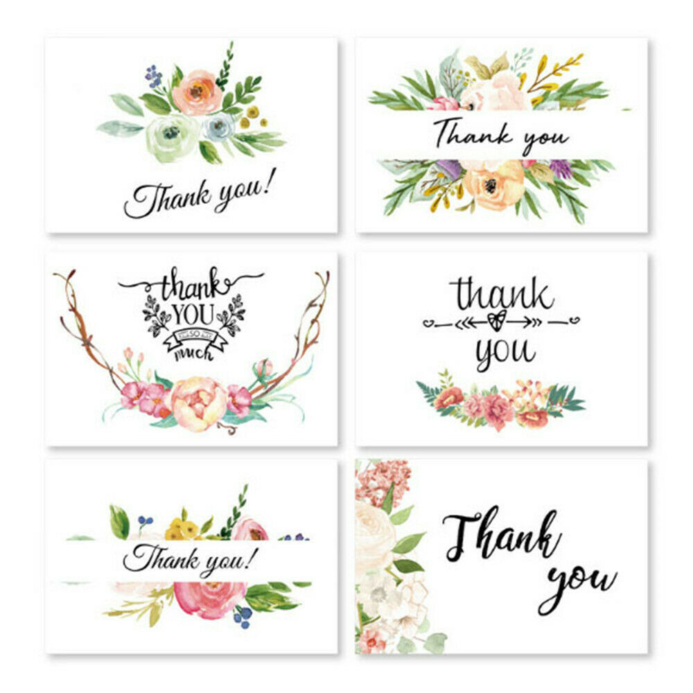 6-pack Floral Paper Greeting Thank You Cards with Envelopes Birthday Wedding