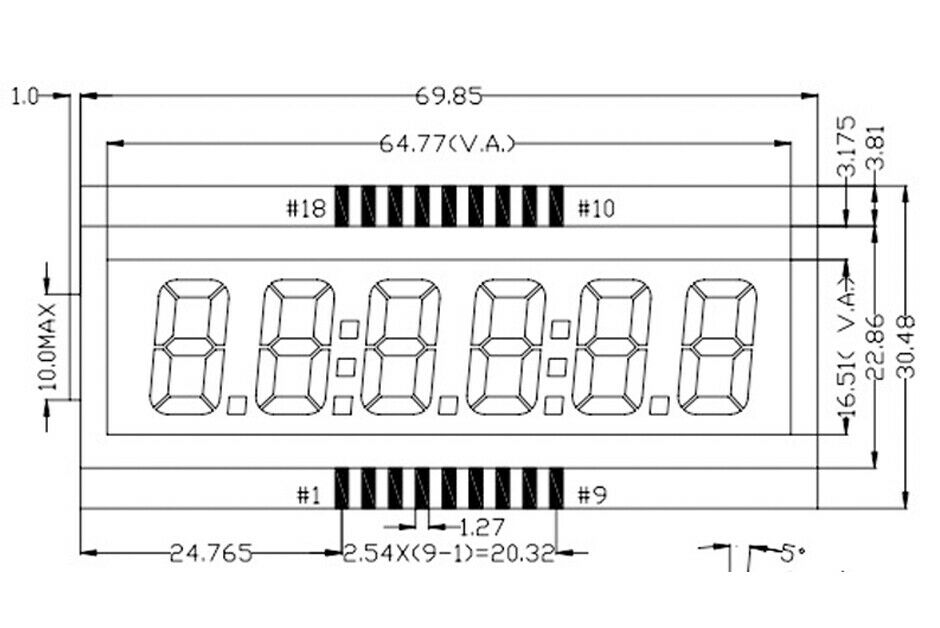 5pcs segment LCD display Module 6-DIGIT Digital seg LCD EDS809-1 TN