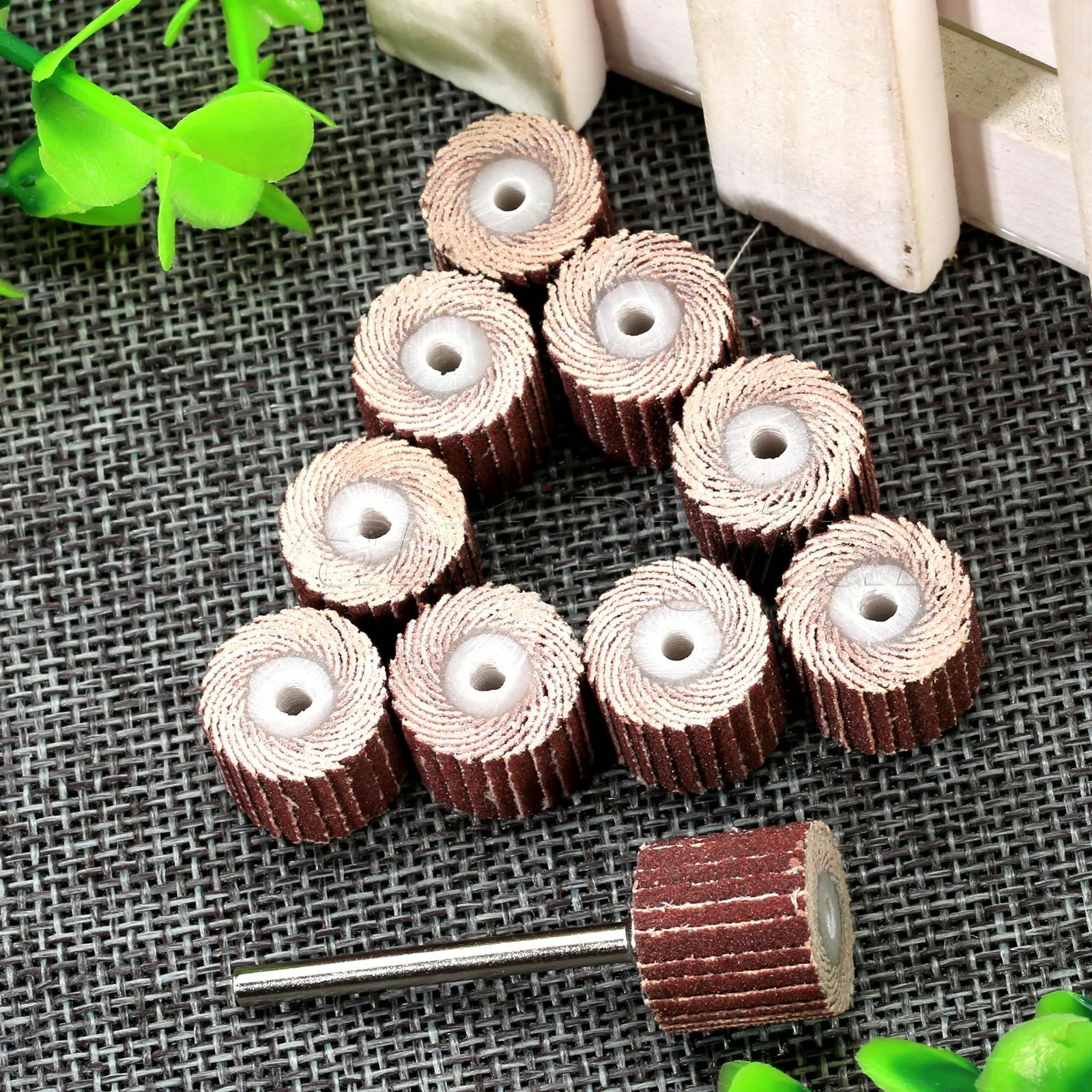 10Pcs 240 Grit 12X12mm Sanding Polishing Flap Head W 3mm Arbor for Power Rotary