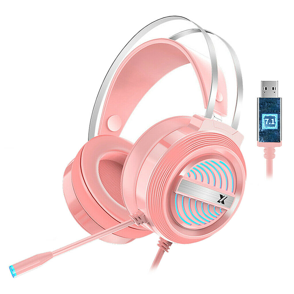 7.1 Wired USB Gaming Headset with Mic 7 LED Light for  - pink