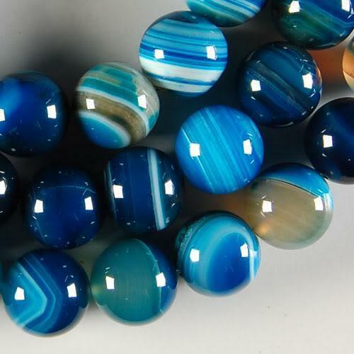 8mm Blue Stripe Agate Onyx Gem Round Loose Bead 15â€AAA