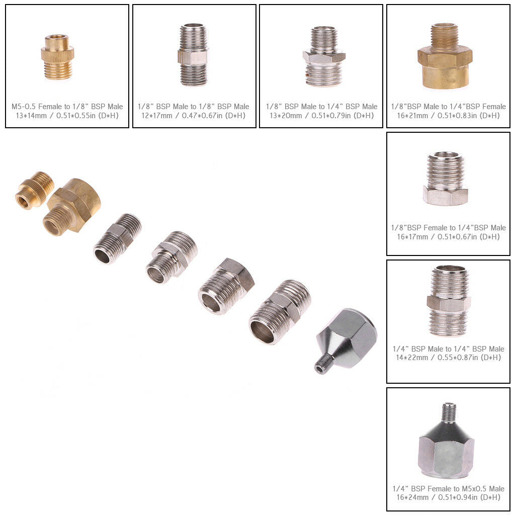 7Pcs Airbrush Adaptor Kit Fitting Connector For Compressor & Spray Gun Hose Set