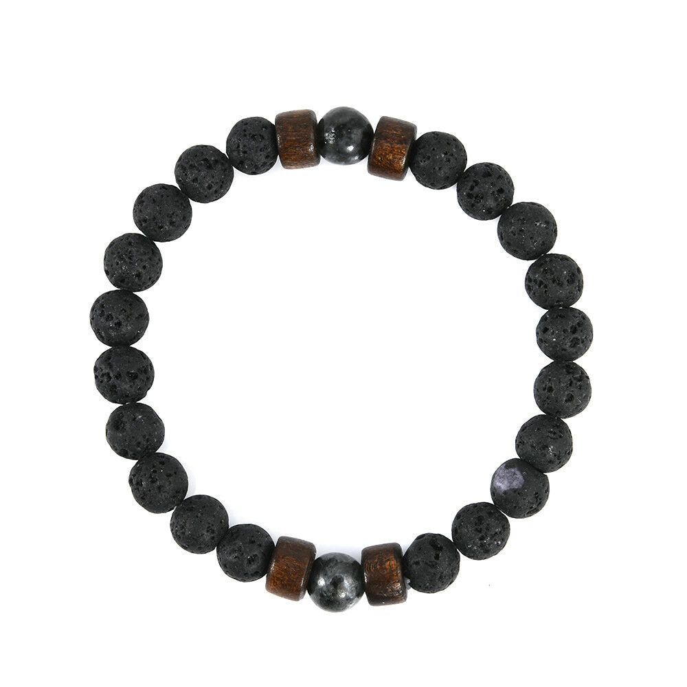 Men Women 8mm Lava Rock Bracelet Elastic Natural Stone Yoga Beads Bracelet JT