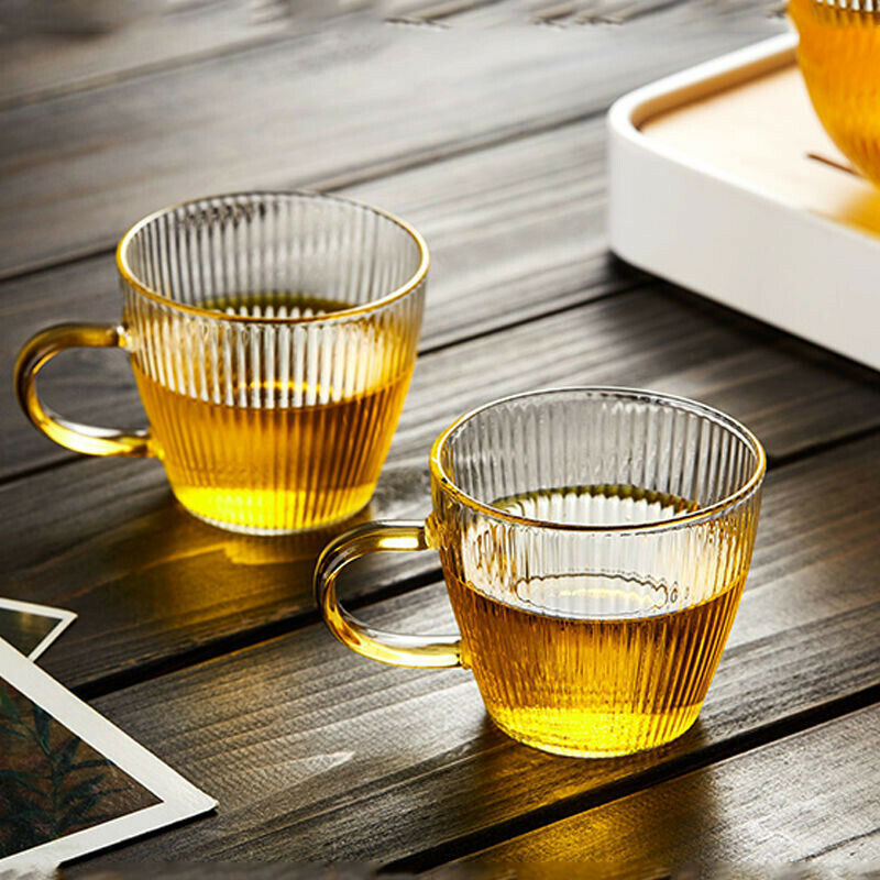 Milk Glass Tea Cup Transparent Wine Glass Vertical Pattern Cup Drinking C.l8