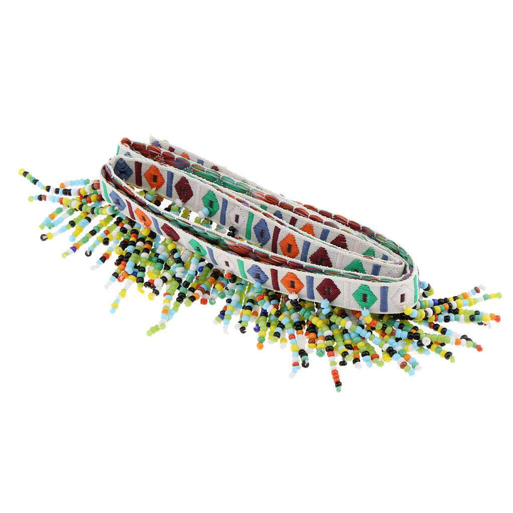 1Yard National Style Braid Jacquard Ribbon With Glass Beads For Sewing Craft