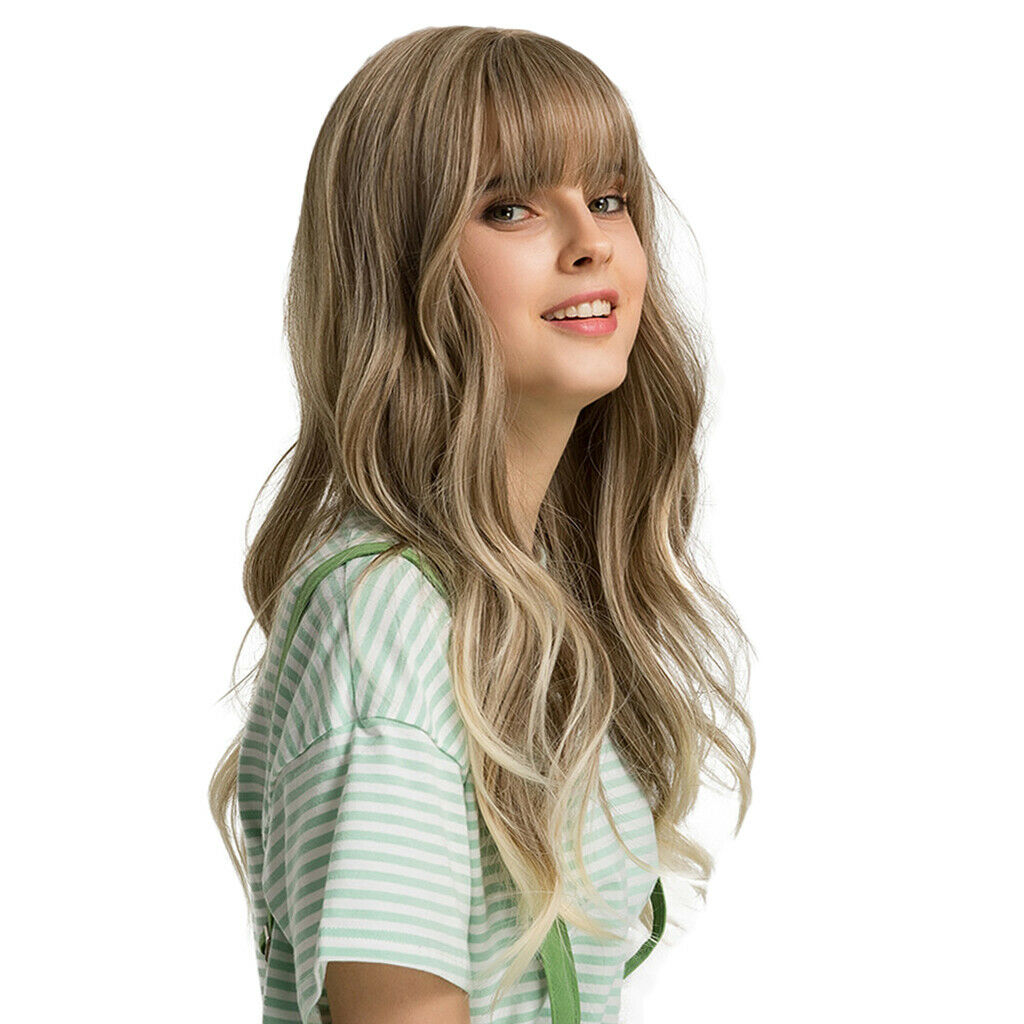 24'' Curly Wavy Wigs Heat Resistant Full Head Christmas Party Wig w/ Bang