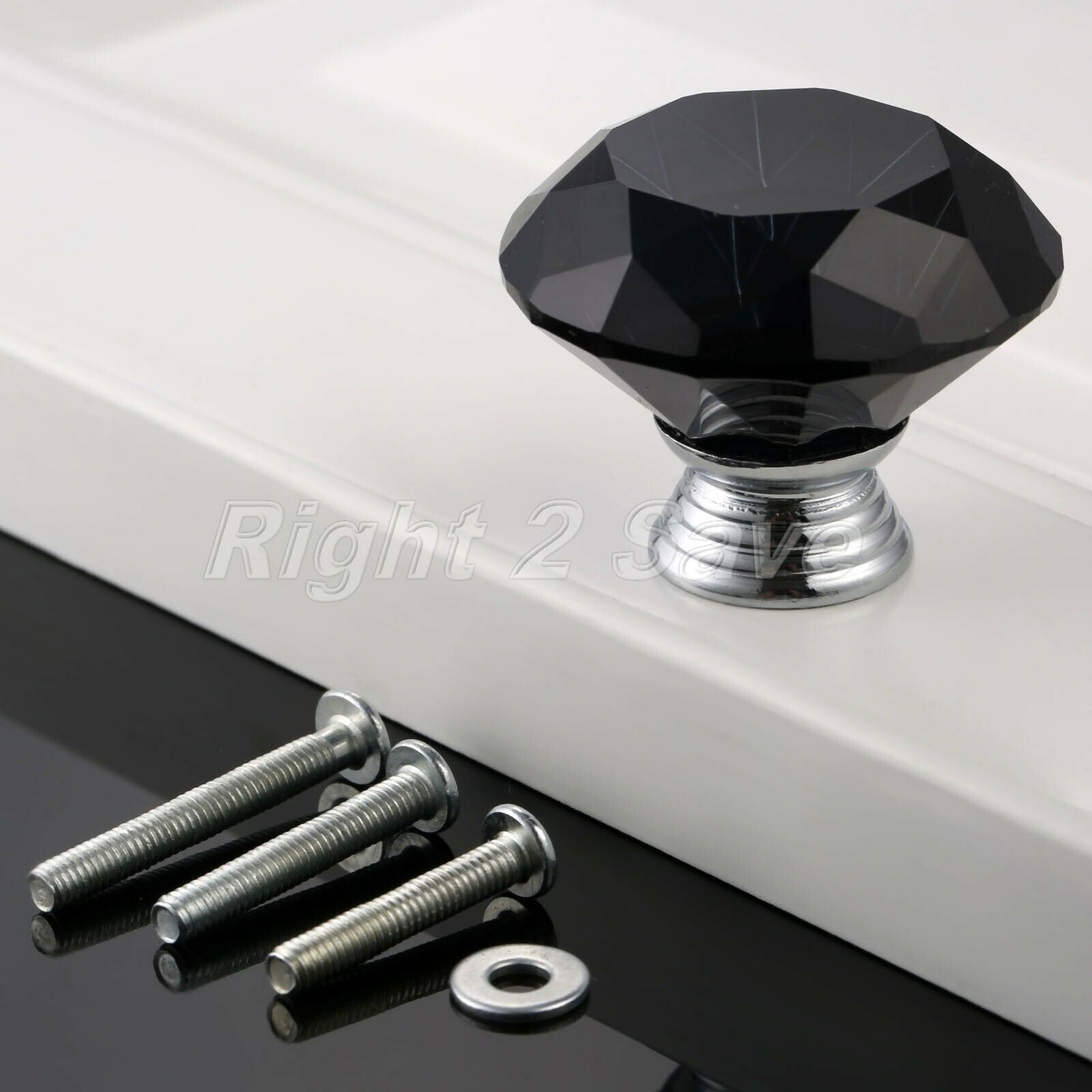 Black Crystal Glass Knobs Handle Dresser Closet Cabinet Drawer Door Pull 40mm