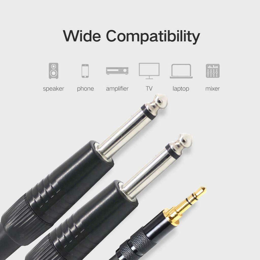 3.5mm 1/8" TRS to Dual 6.35mm 1/4" TS Mono Stereo Y-Cable Splitter  1x 1.5m