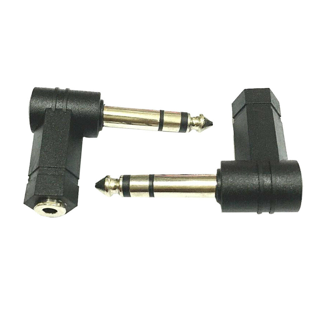 Stereo Female 6.35mm Male to 3.5mm  Female  1/4" Male Right Angle Audio Adapter