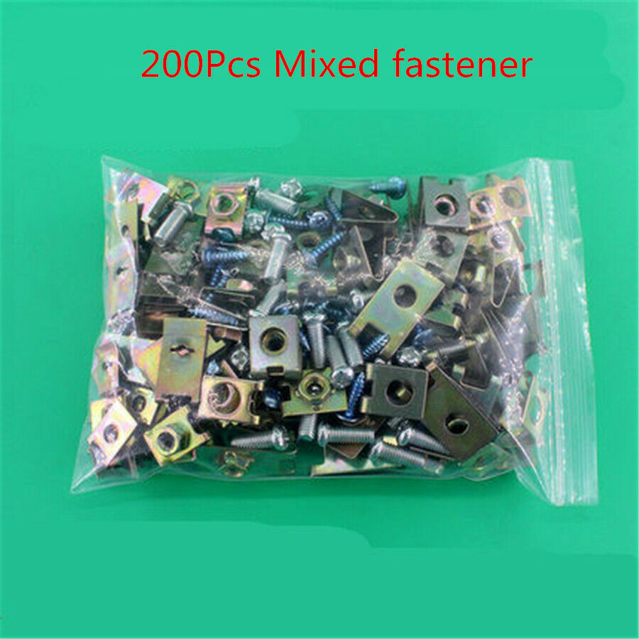 Mixed 200Pcs Car Body Door Panel Fastener Fixed Screw U Type Gasket Fender Clips