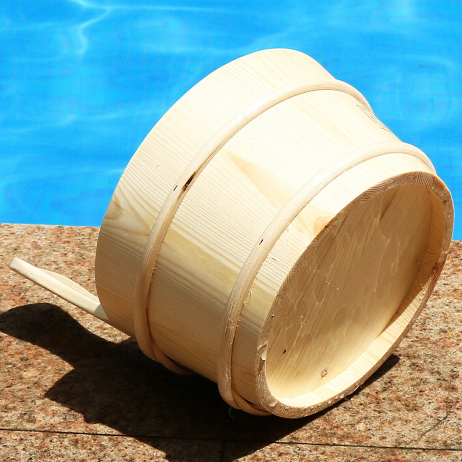 4L Natural Wooden Sauna Bucket with Ladle Water Bucket Steam Room Beauty SPA