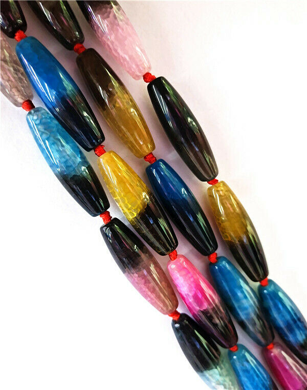 1 Strand 40x12mm Colorful Dragon Veins Agate Olive Loose Beads 15.5inch HH8483